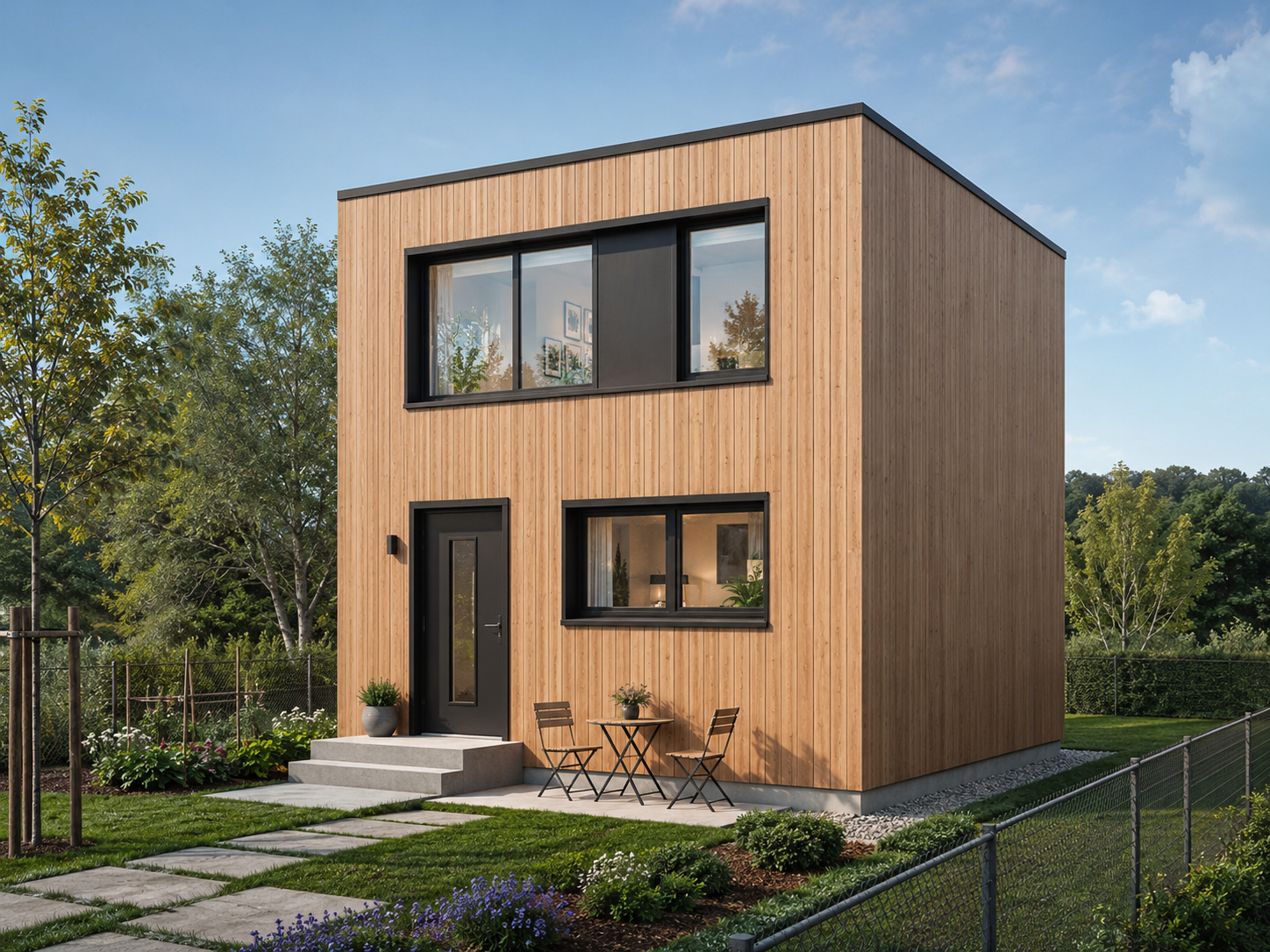 Vizualizace nízkoenergetického dřevěného domku 6 × 6 × 6 metrů